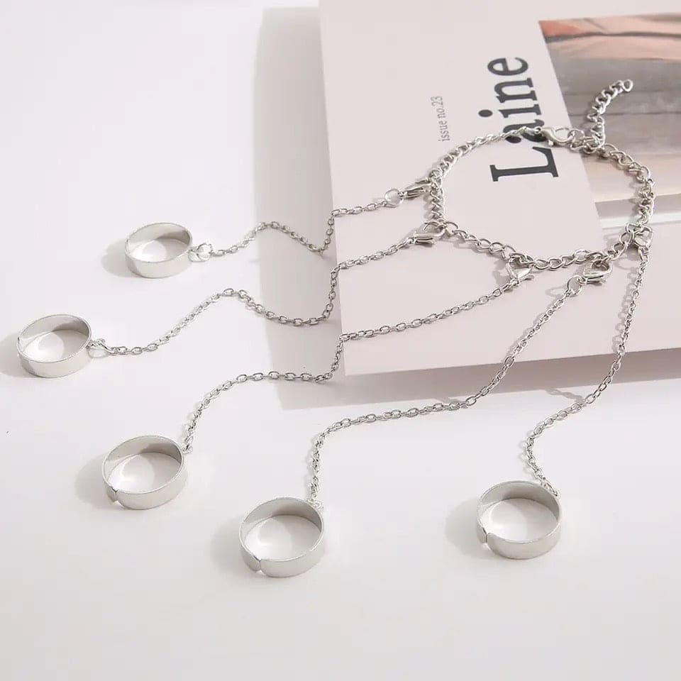 Hip Hop 5 Ring Chain Bracelet, Steel Finger Ring Chain Bracelet, Multilayer Chain Geometric Ring Bracelet, Cool Statement Stackable Rings Chain Bracelets Hip Hop 5 Ring Chain Bracelet, Steel Finger Ring Chain Bracelet, Multilayer Chain Geometric Ring Bracelet, Cool Statement Stackable Rings Chain Bracelets